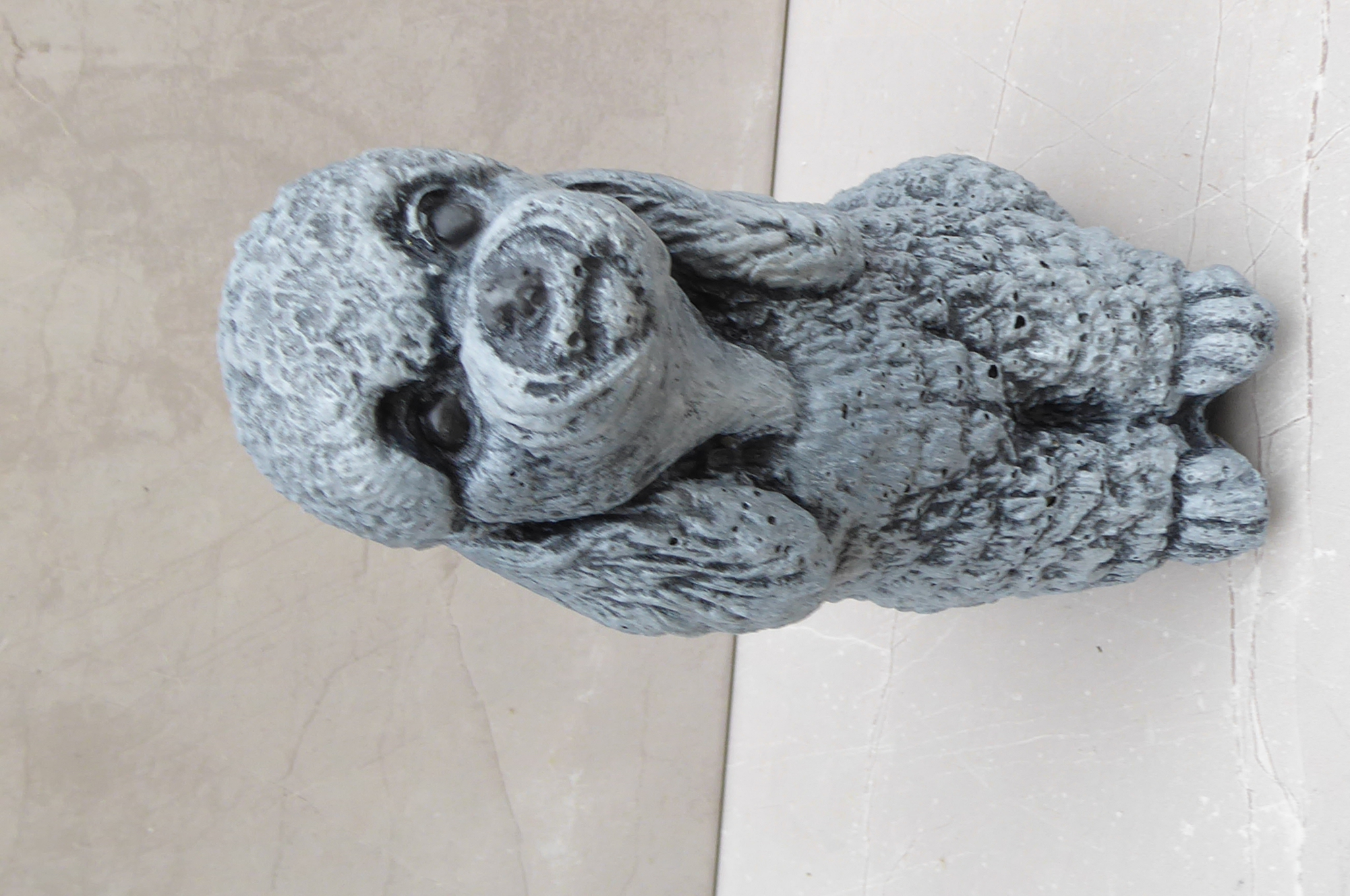 Cute Sitting Poodle Dog Cast Stone Garden Ornament Hand Crafted 16½cm tall