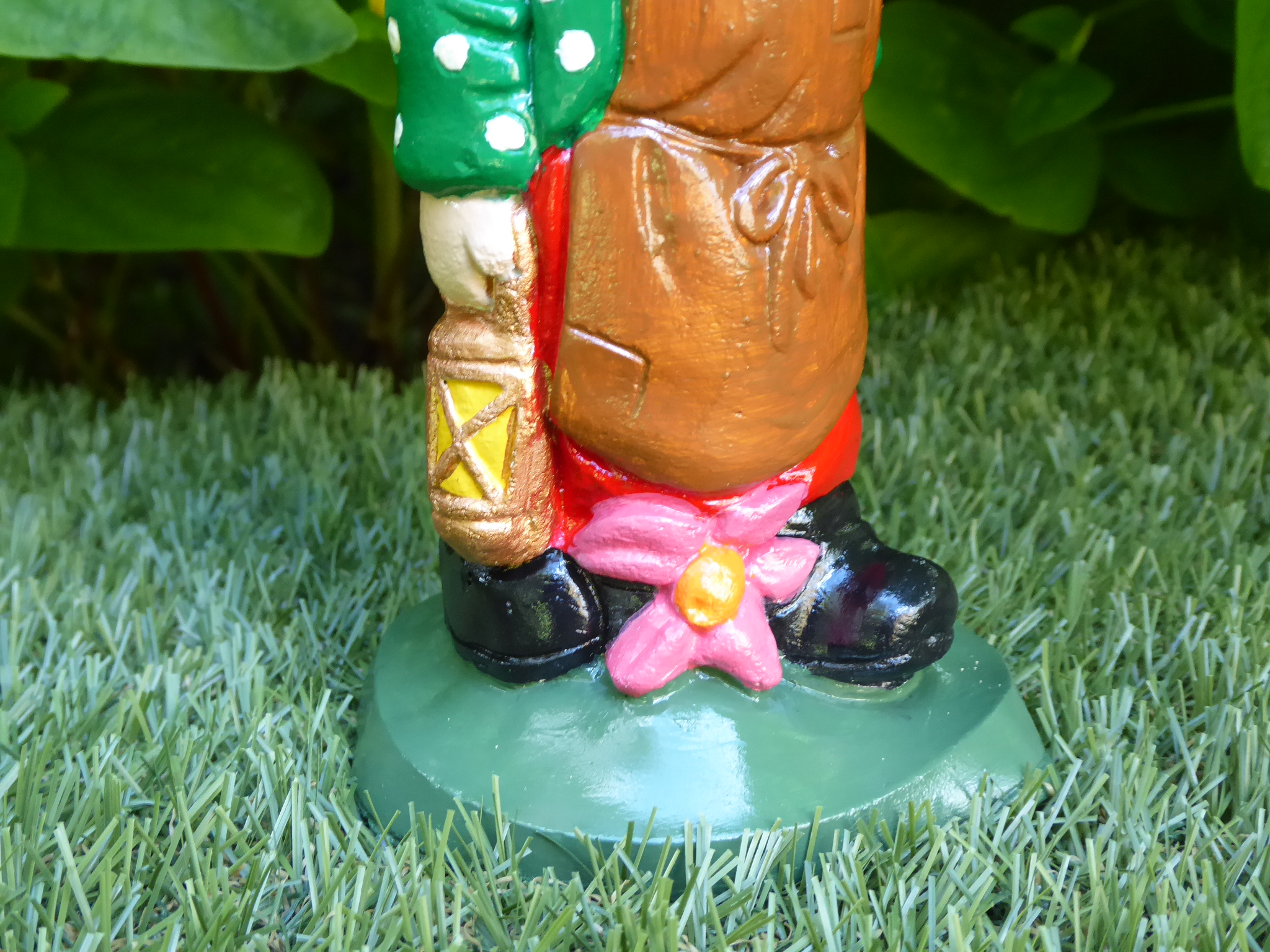 Handcrafted Garden Gnome with copper coloured lantern 20cm tall Cast Stone (concrete) Dwarf Garden O