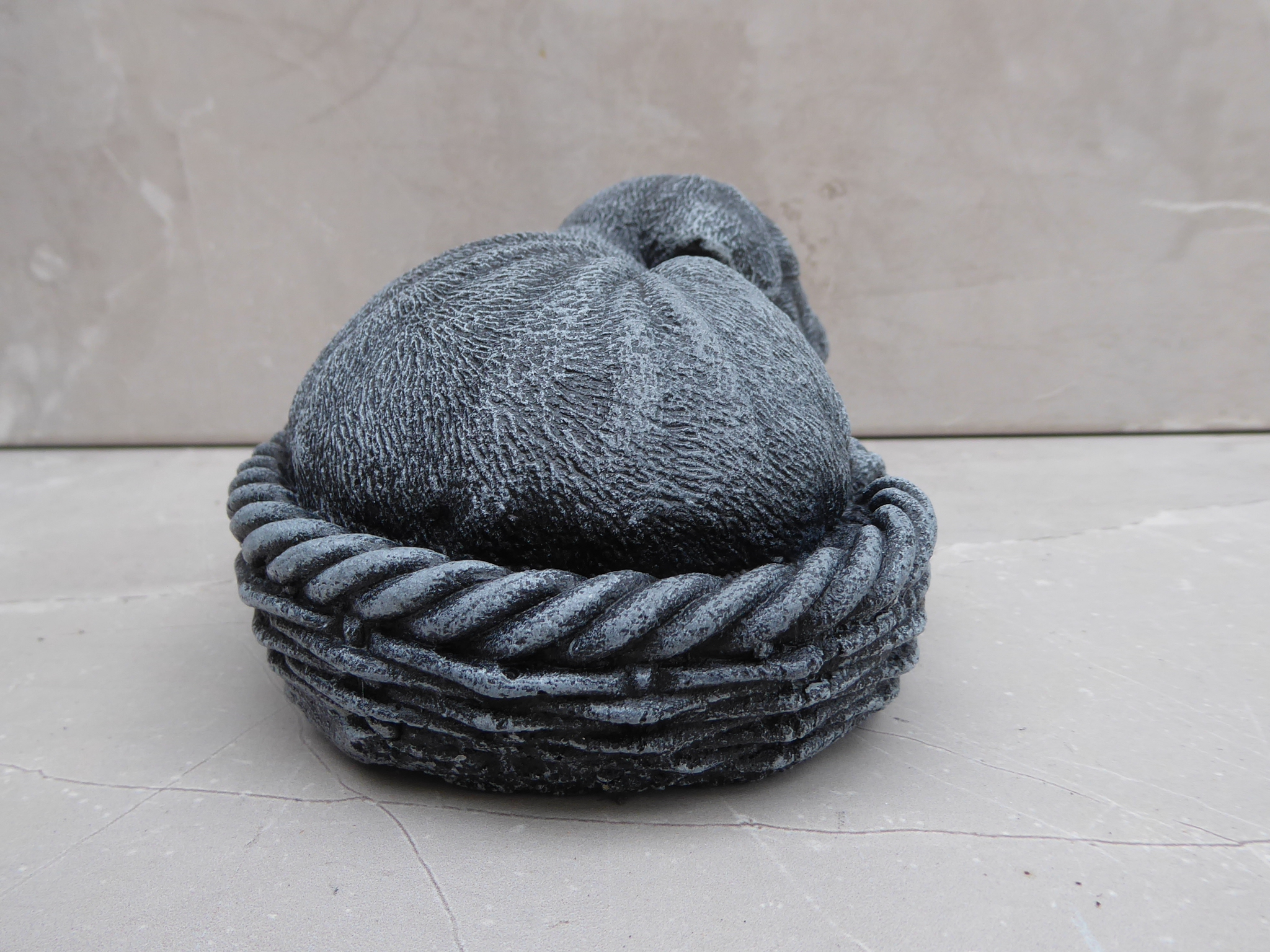 Cast Stone Handcrafted Pug Sleeping in Basket Garden Ornament 16cm long