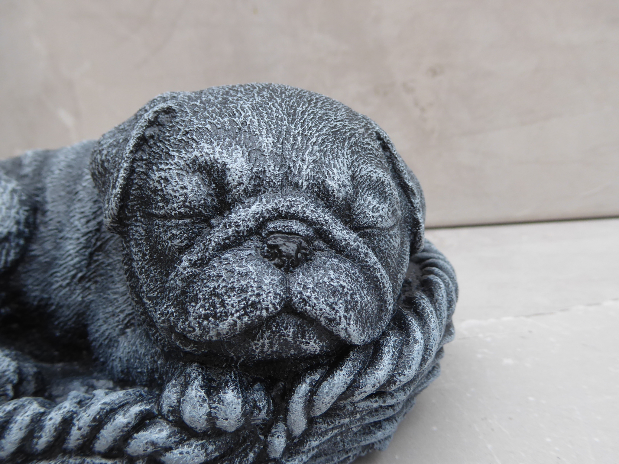 Cast Stone Handcrafted Pug Sleeping in Basket Garden Ornament 16cm long