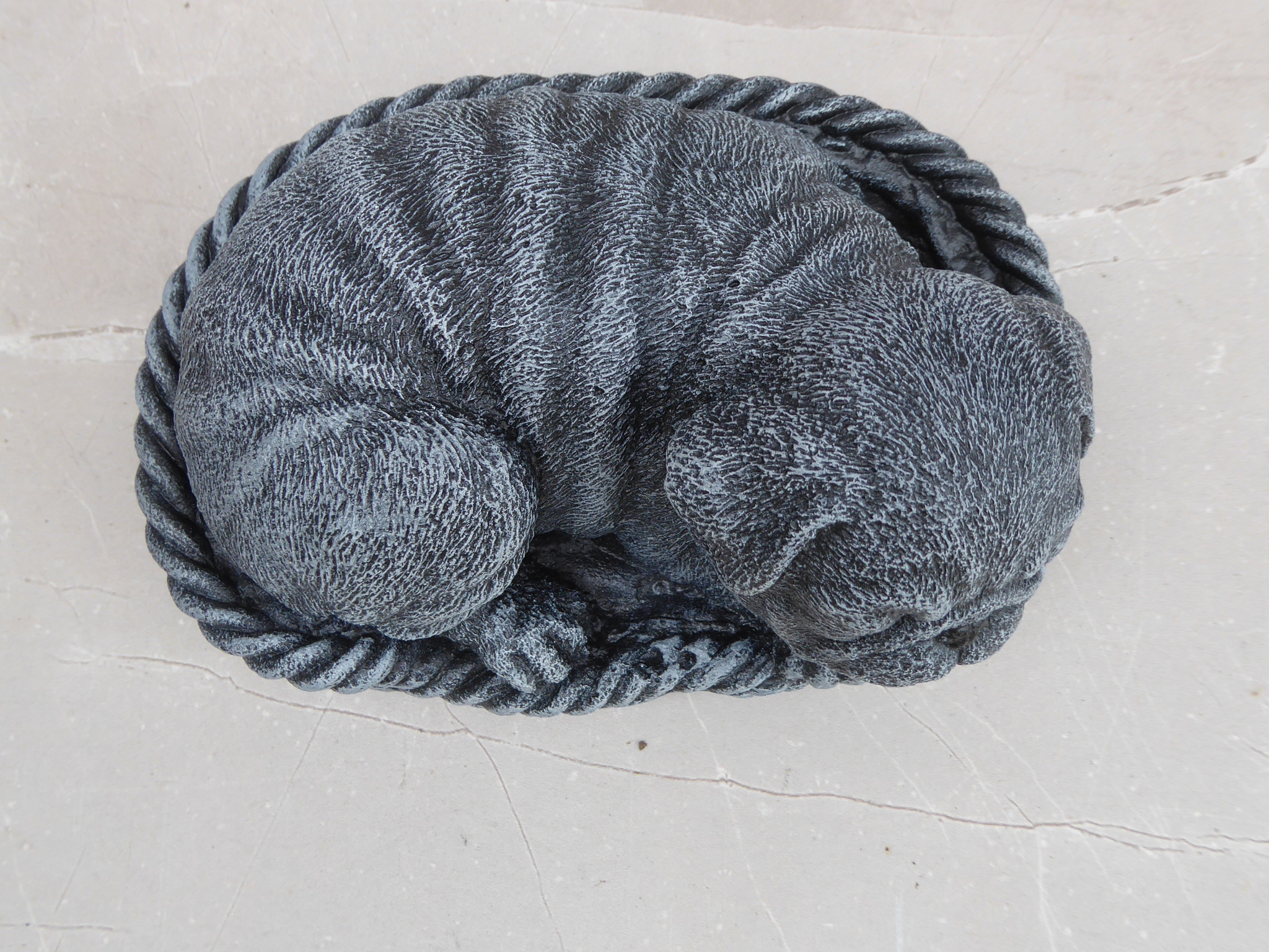 Cast Stone Handcrafted Pug Sleeping in Basket Garden Ornament 16cm long