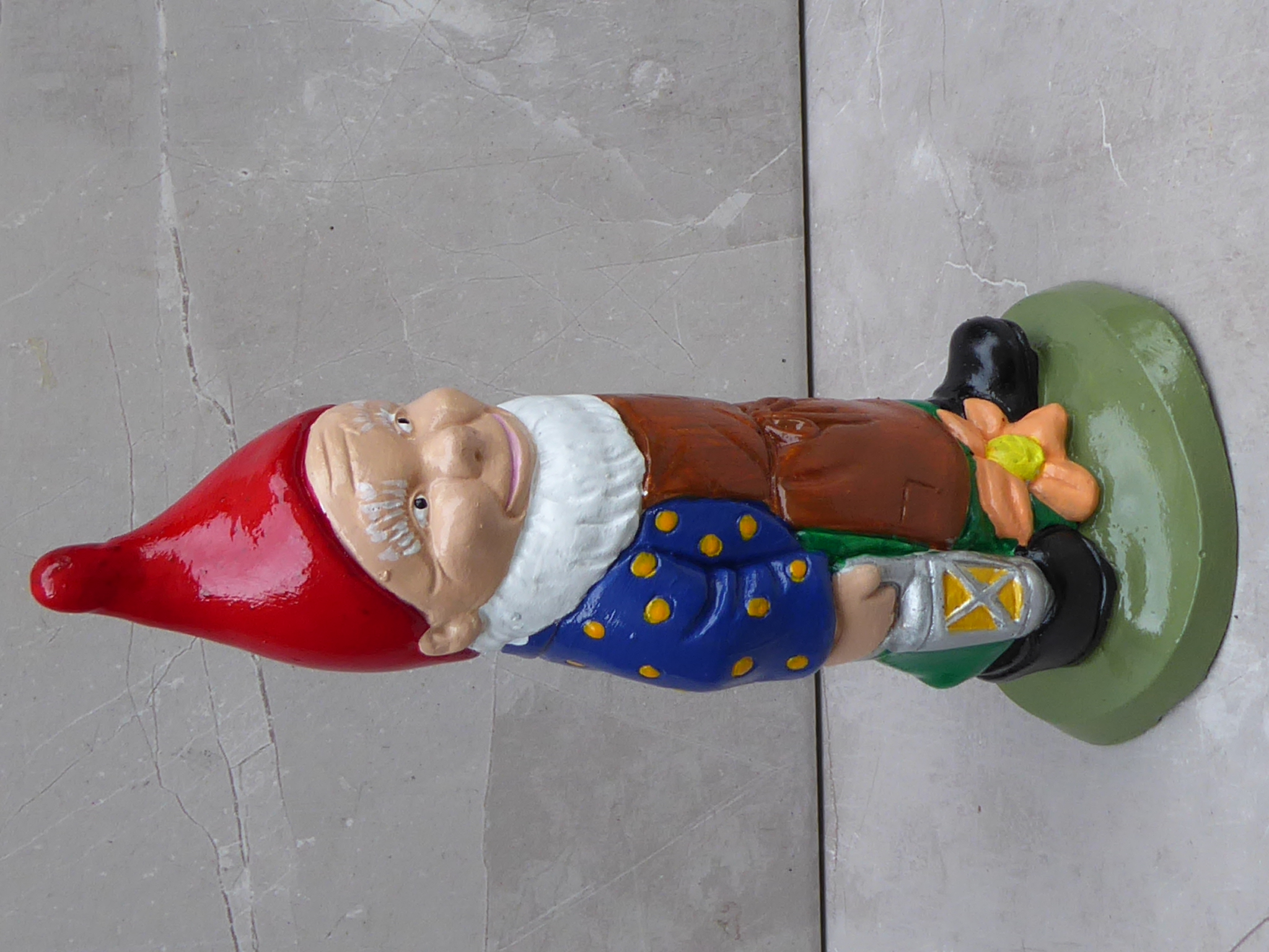 Handcrafted Garden Gnome with lantern 19cm tall Cast Stone (concrete) Dwarf