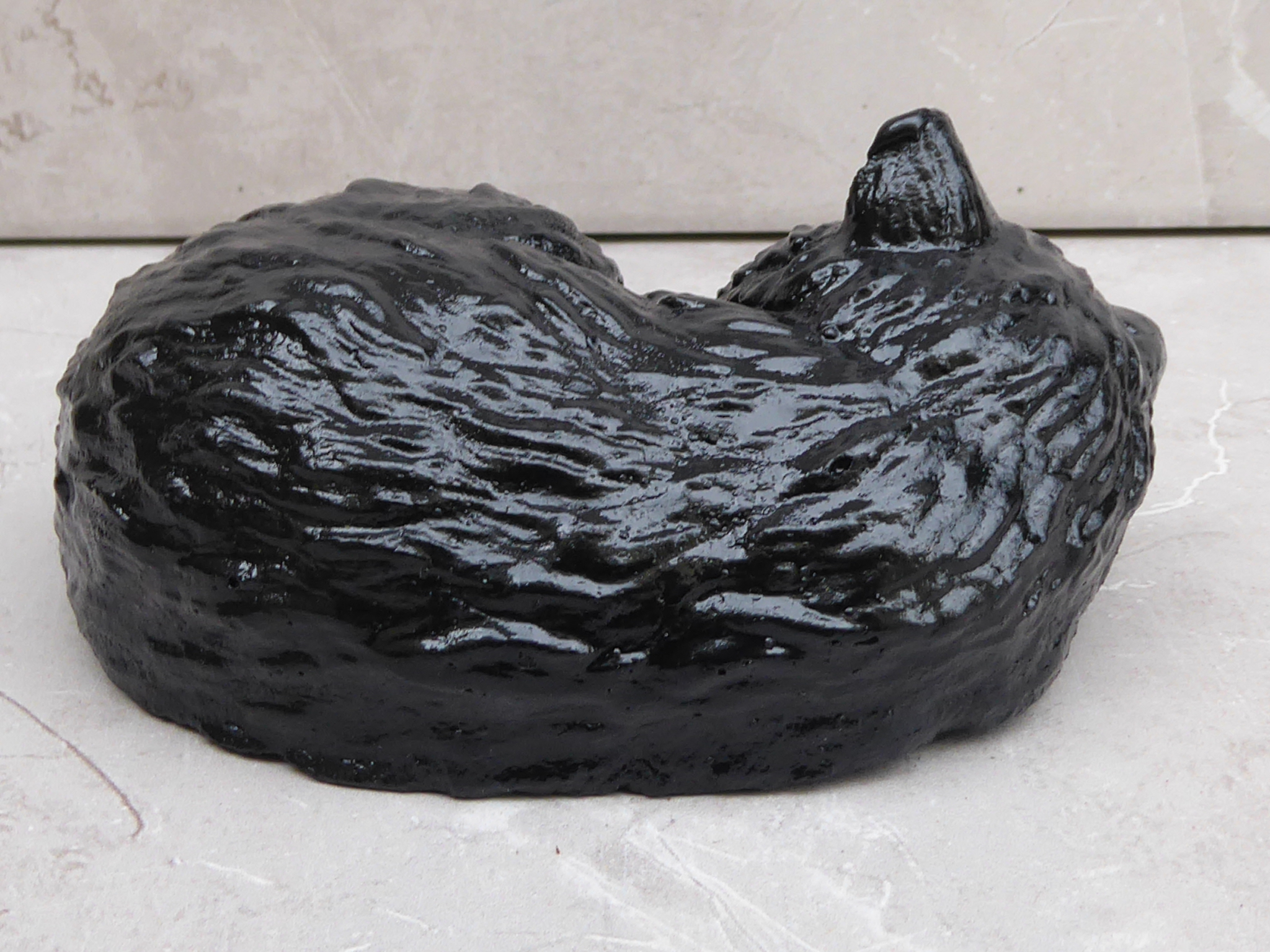 Handcrafted Cute Sleeping Black & White Cat Kitten Cast Stone Garden Ornament