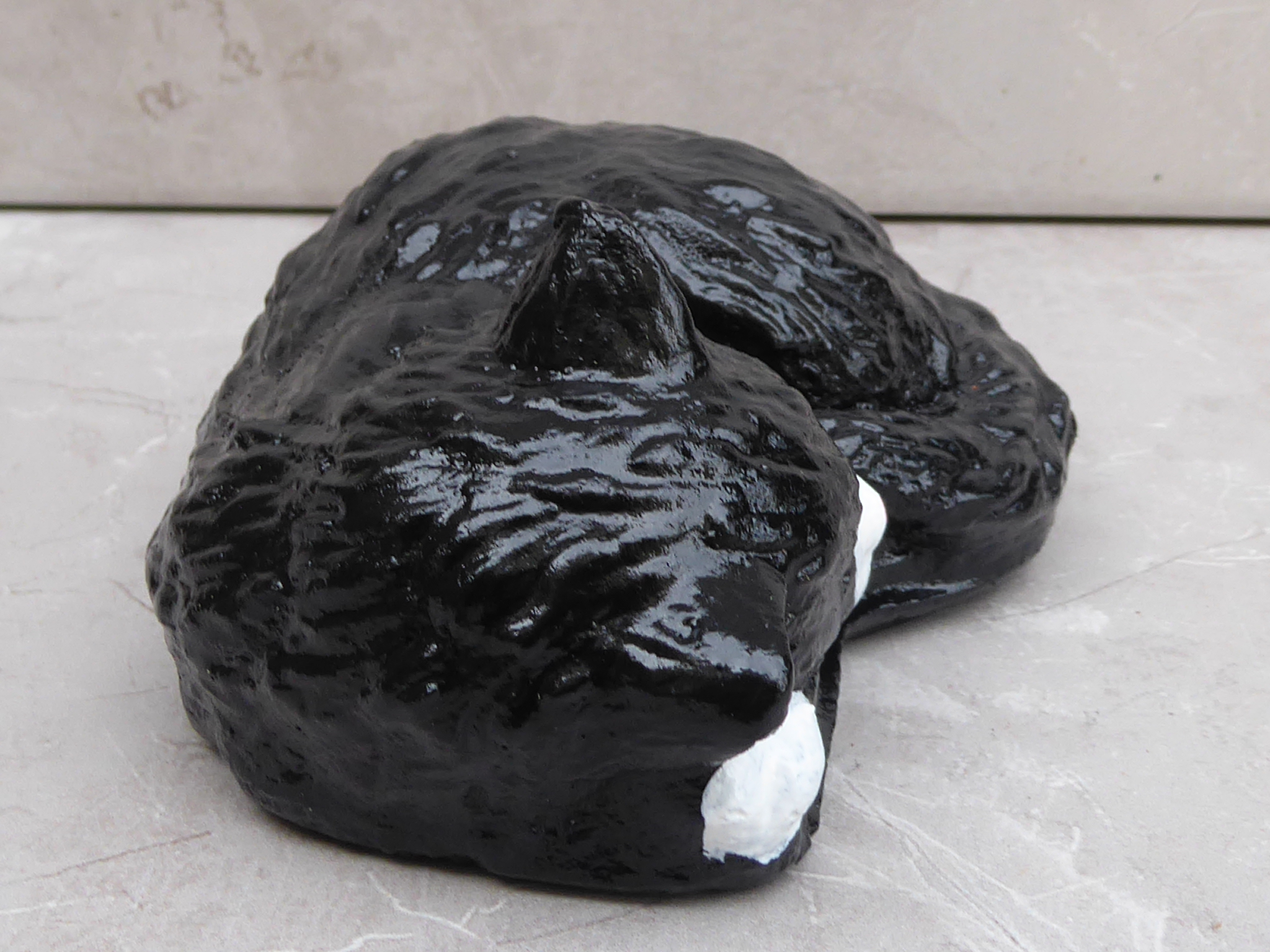 Handcrafted Cute Sleeping Black & White Cat Kitten Cast Stone Garden Ornament