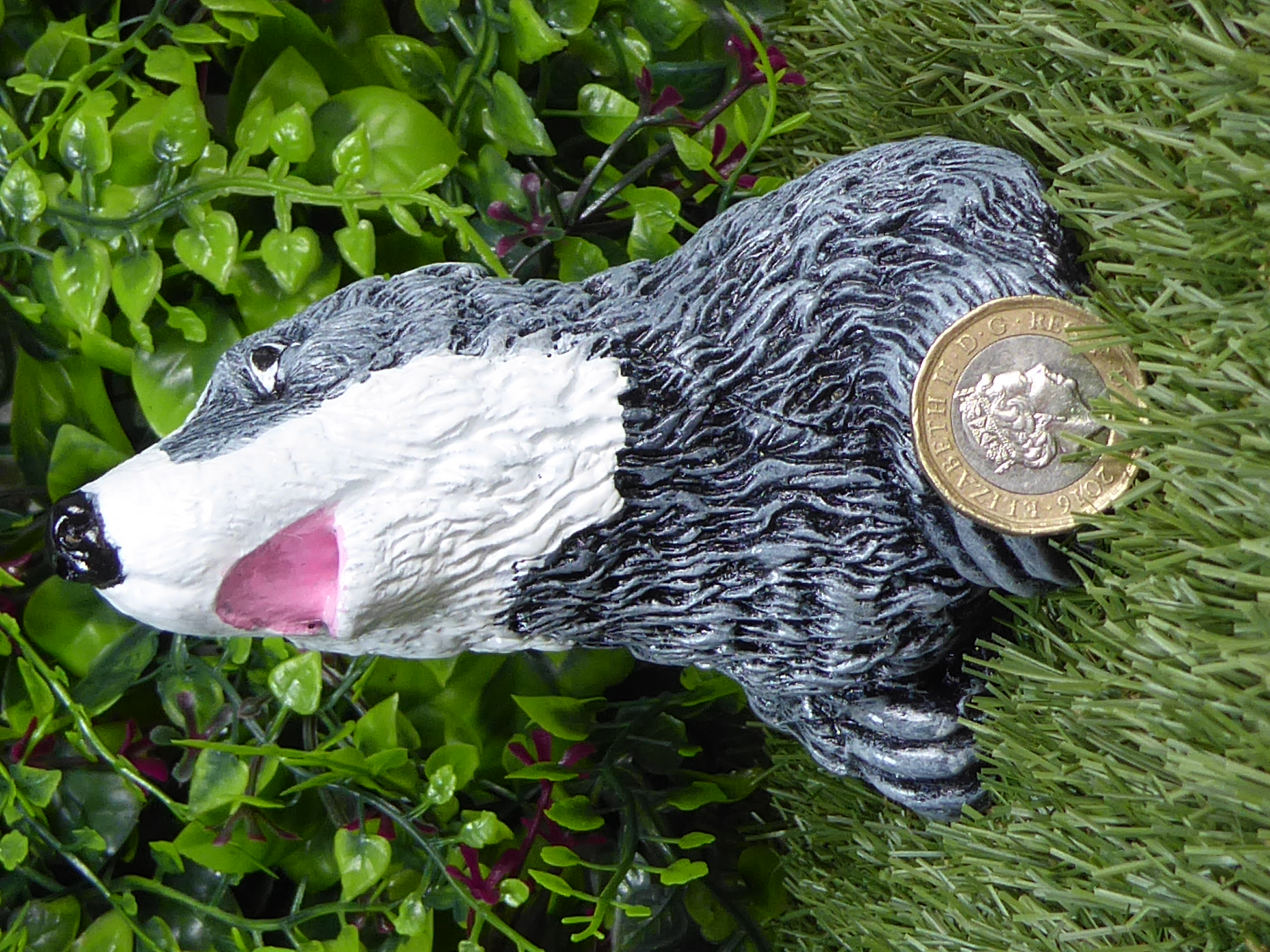 Handcrafted & Hand Painted Badger Head ~ Bust Cast Stone Garden Ornament – Garden Statue 10cm tall