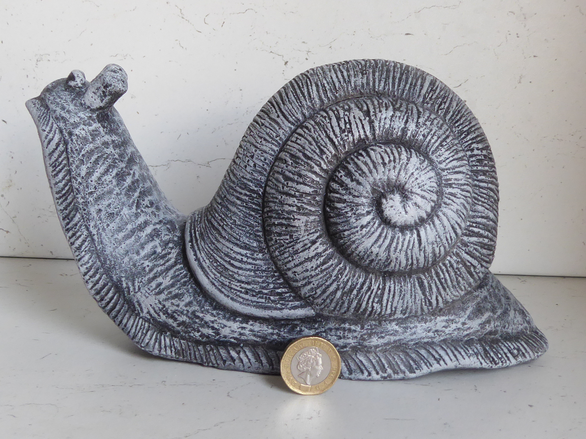 Handcrafted Cast Large Heavy Stone Snail Garden Ornament 22cm long