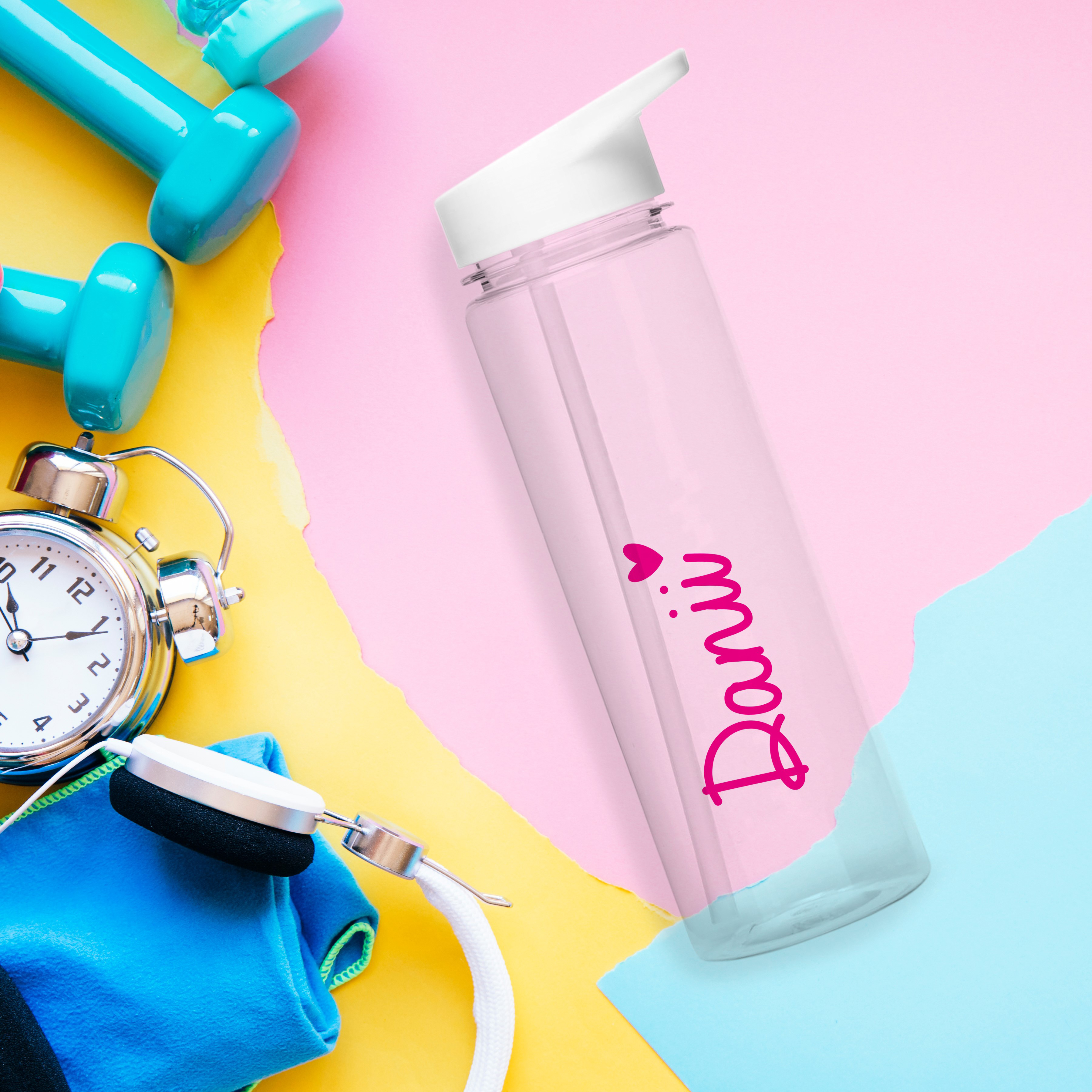 Personalised Pink Heart Name Water Bottle 750ml BPA Free