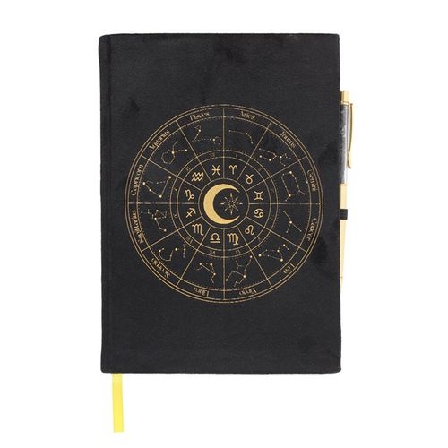Astrology Wheel Velvet Journal with Black Obsidian Pen