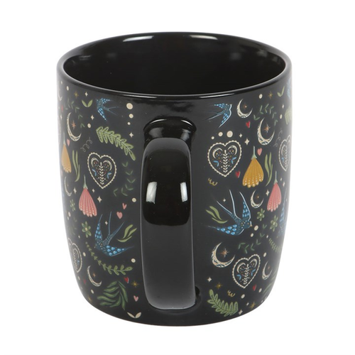 Black Midnight Bloom Floral Print Ceramic Mug 350ml