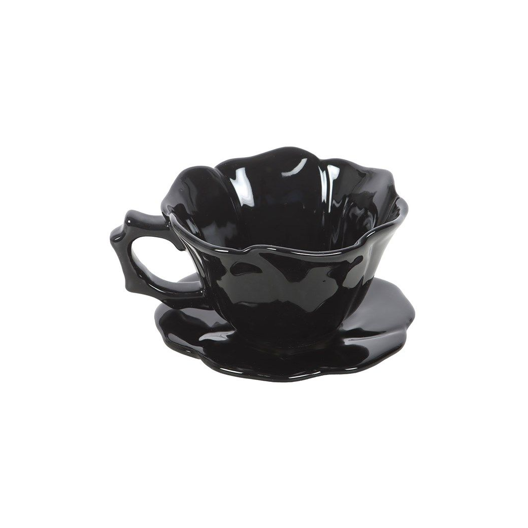 Black Rose Teacup and Saucer Ceramic Set 250ml