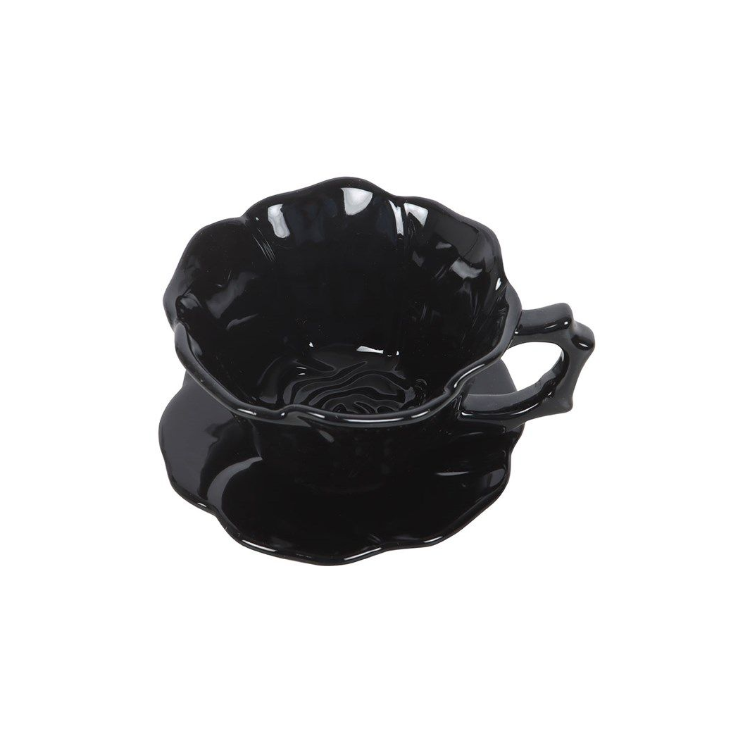 Black Rose Teacup and Saucer Ceramic Set 250ml