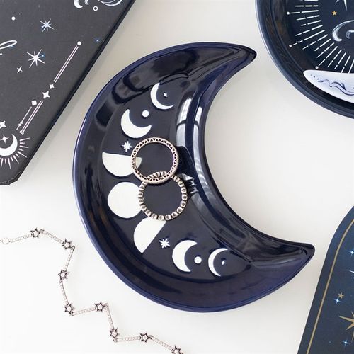 Blue Moon Phase Crescent Moon Ceramic Trinket Dish