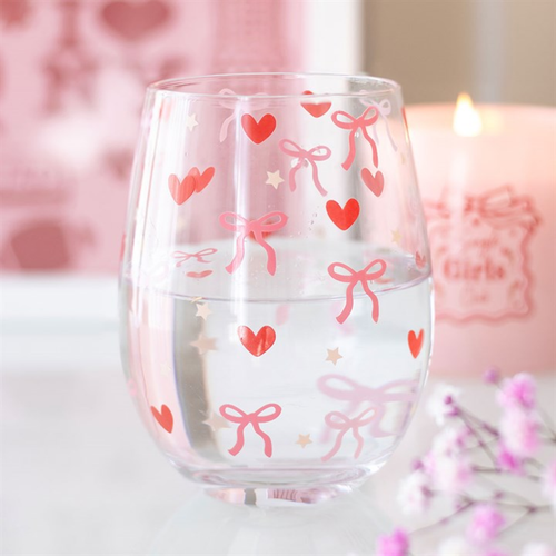 Bow and Heart Print Stemless Glass 450ml