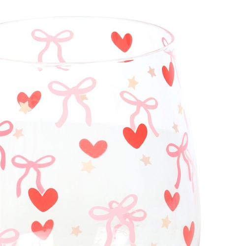 Bow and Heart Print Stemless Glass 450ml