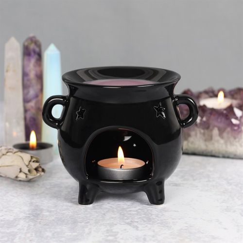 Black Cauldron Ceramic Oil Burner with Star Cut-Out