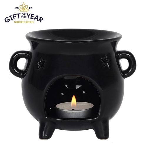 Black Cauldron Ceramic Oil Burner with Star Cut-Out