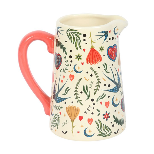 Cream Folk Print Ceramic Flower Jug Vase