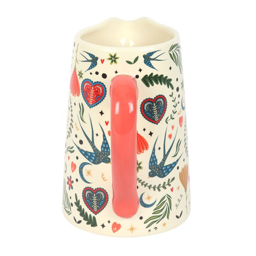 Cream Folk Print Ceramic Flower Jug Vase