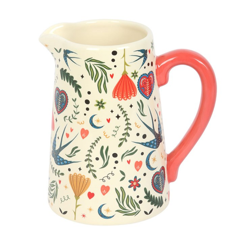 Cream Folk Print Ceramic Flower Jug Vase