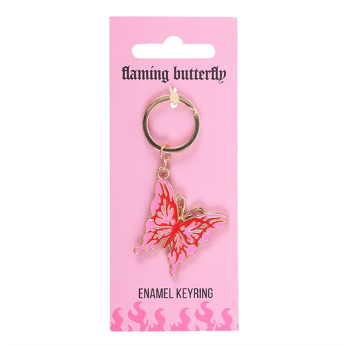 Pink and Red Flaming Butterfly Enamel Keyring