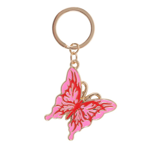 Pink and Red Flaming Butterfly Enamel Keyring