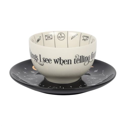 Fortune Telling Ceramic Teacup and Saucer with Gold Astrological Symbols