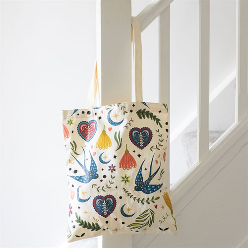 Cream Folk Floral Tote Bag – Polycotton Shopper for Everyday Use