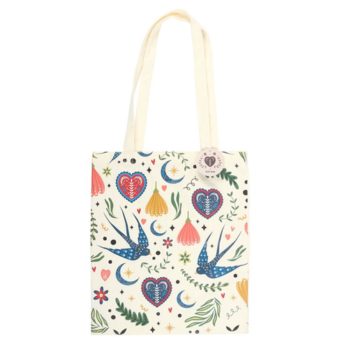 Cream Folk Floral Tote Bag – Polycotton Shopper for Everyday Use