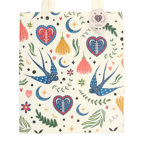 Cream Folk Floral Tote Bag – Polycotton Shopper for Everyday Use