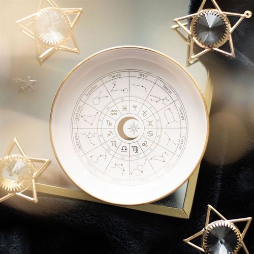 Off White Astrology Wheel Trinket Dish 10.5cm Ceramic