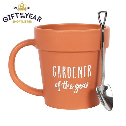 Gardener of the Year Plant Pot Mug with Shovel Spoon