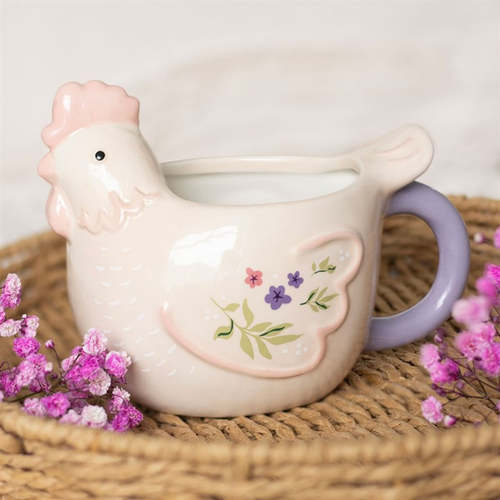 Hen Shaped Ceramic Mug 250ml with Lilac Handle