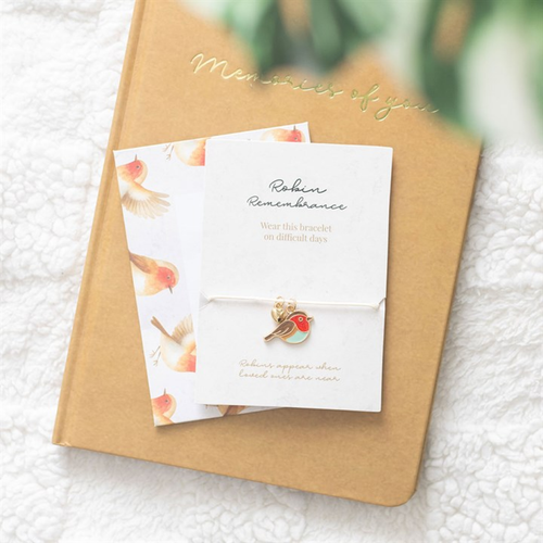 Robin Remembrance Charm Bracelet with Heart on Sentiment Card
