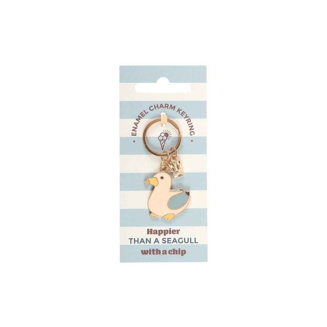Seagull and Chips Enamel Keyring – Coastal Gift for Keys and Bags