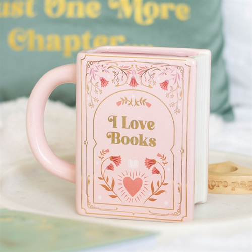 Pink Book Shaped Mug I Love Books Ceramic Gift 450ml