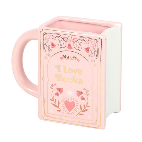 Pink Book Shaped Mug I Love Books Ceramic Gift 450ml