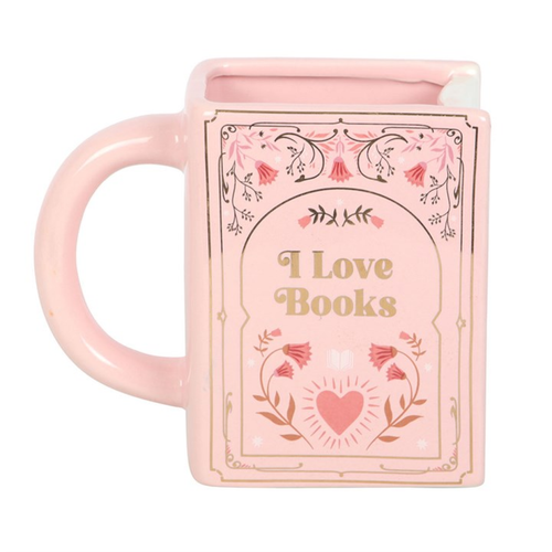 Pink Book Shaped Mug I Love Books Ceramic Gift 450ml