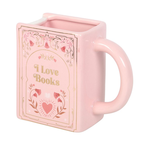 Pink Book Shaped Mug I Love Books Ceramic Gift 450ml