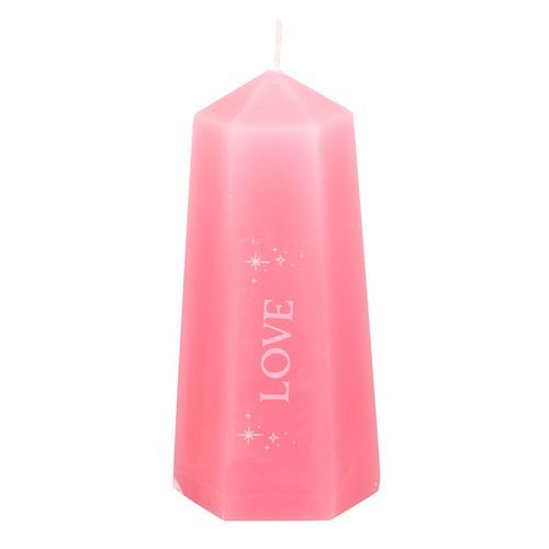 Love Crystal Candle with Hidden Rose Quartz, Pink Tower Design