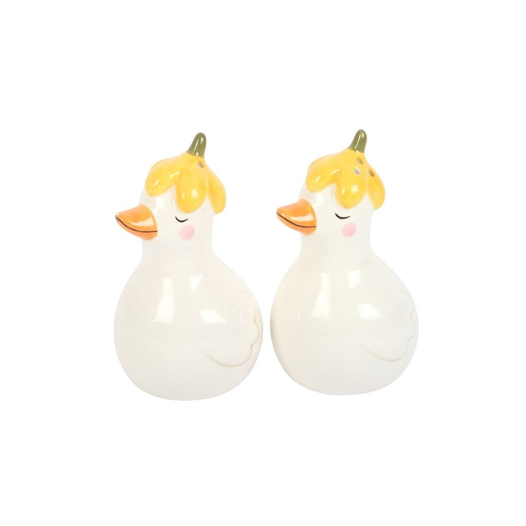 Daisy & Duck Ceramic Salt and Pepper Shakers with Floral Hats