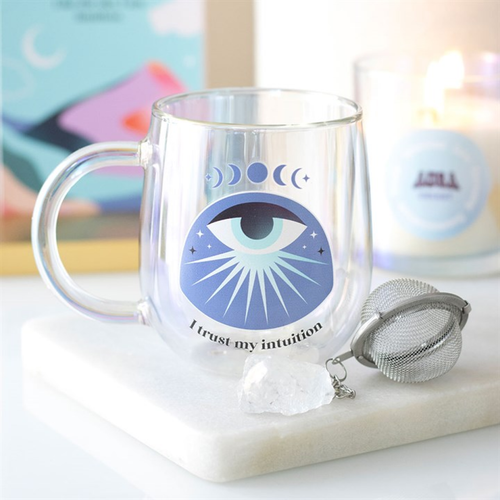 Intuition Double-Walled Glass Mug with Aura Crystal Tea Infuser