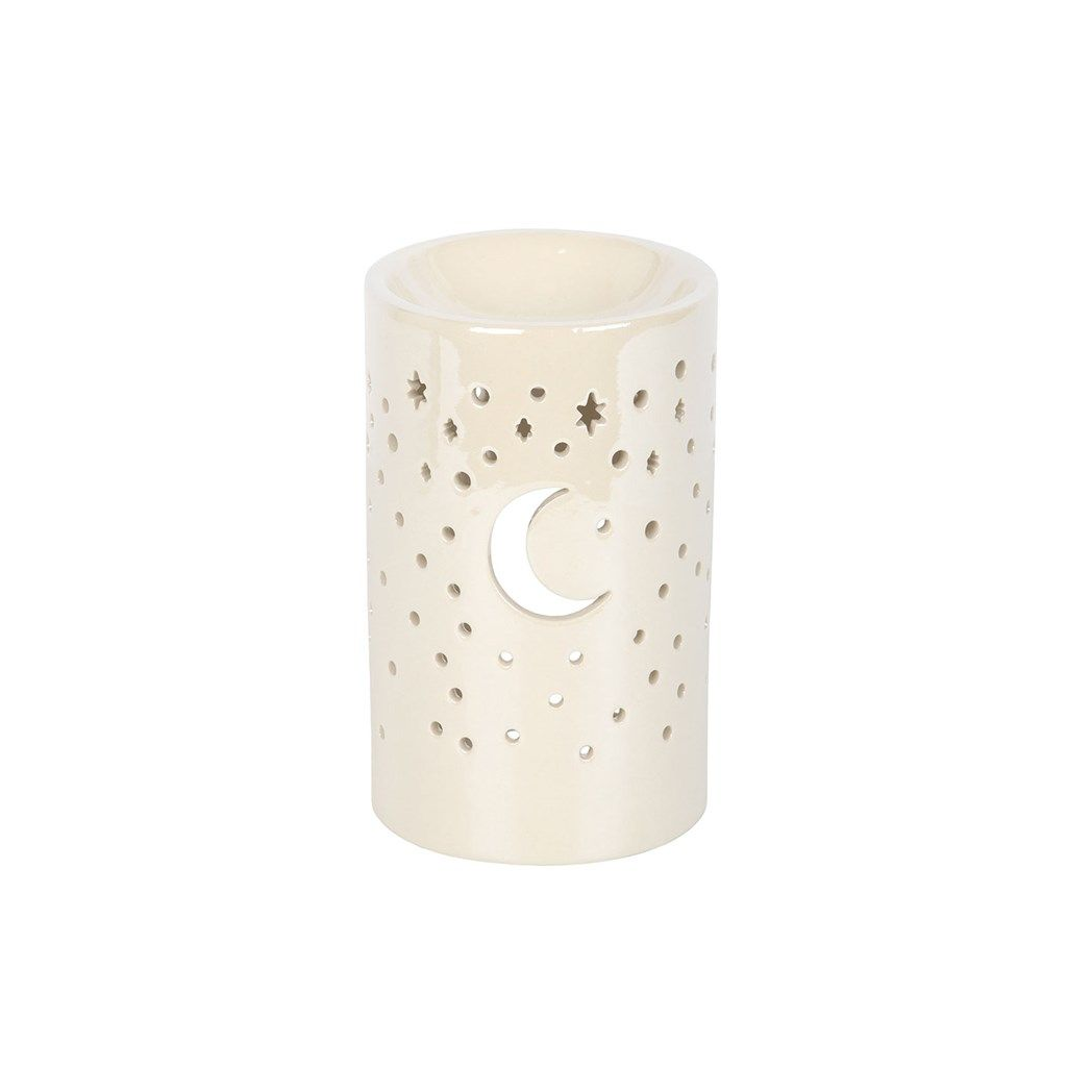 Iridescent White Moon Pillar Oil Burner and Wax Warmer