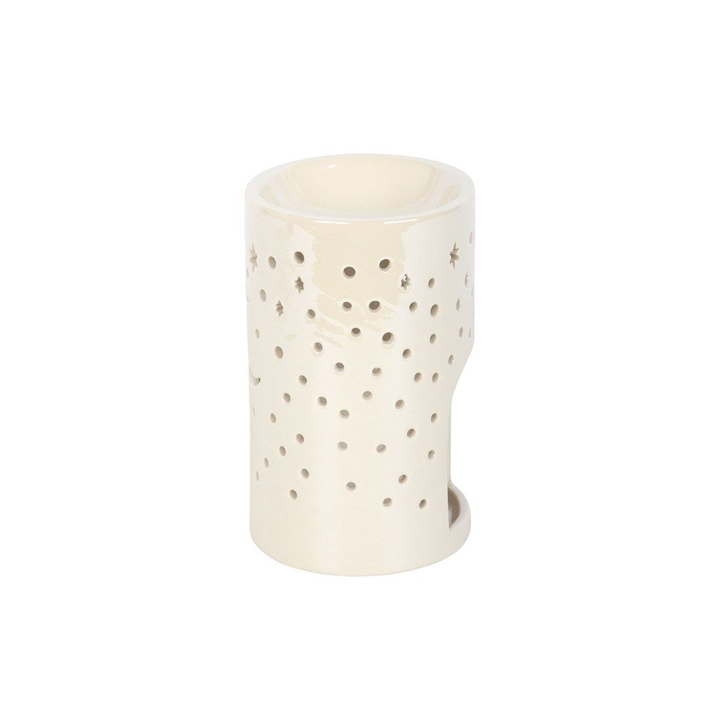Iridescent White Moon Pillar Oil Burner and Wax Warmer