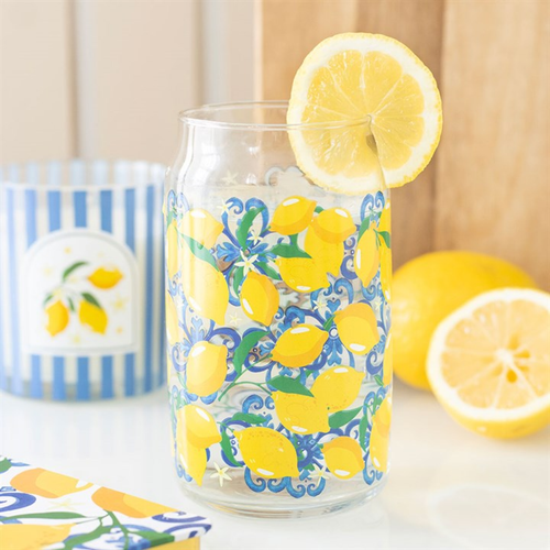 Lemon Print Can Glass 500ml