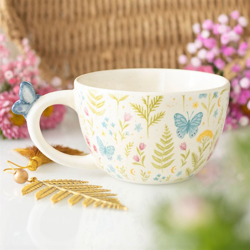 Luna Bloom Floral Mug with Butterfly Handle