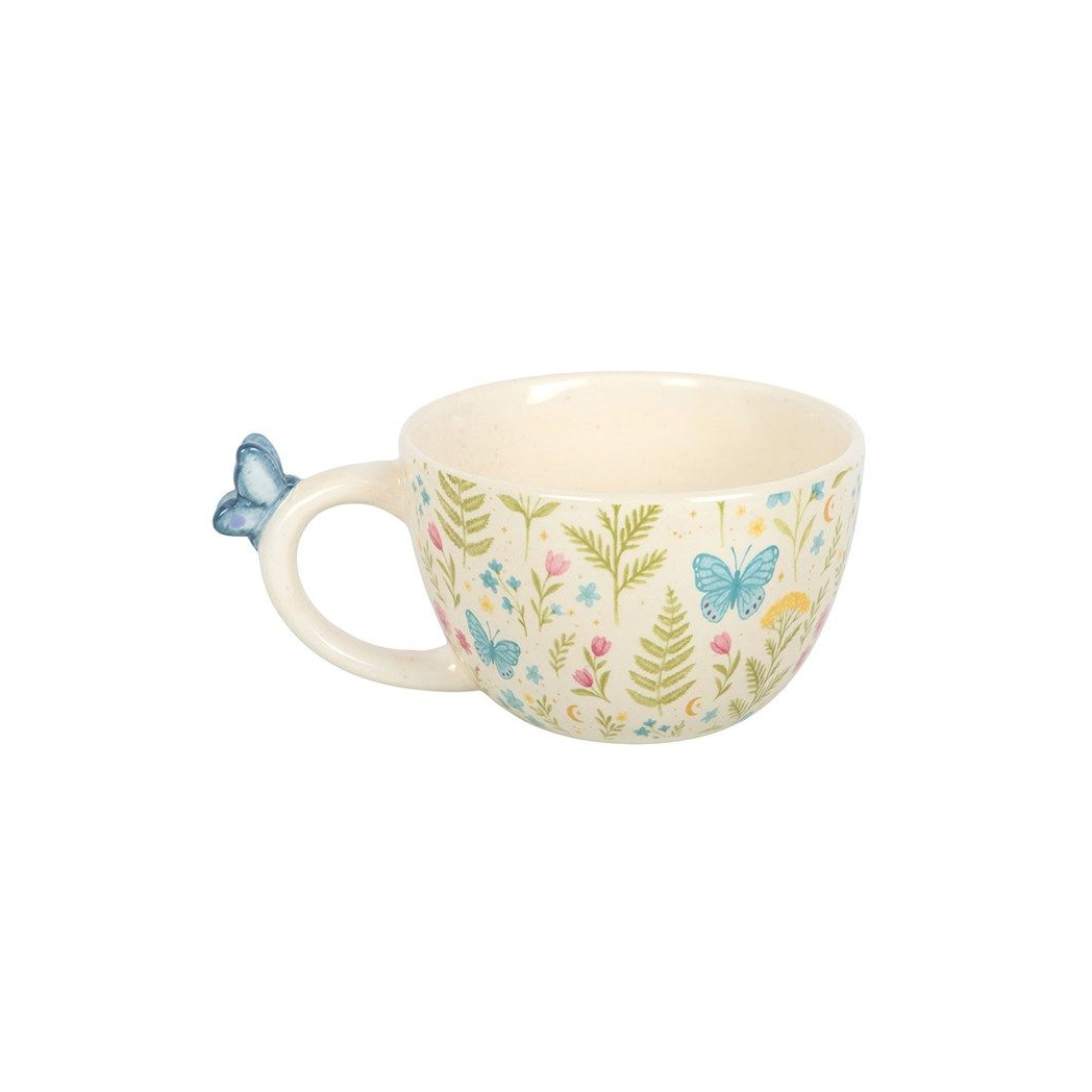 Luna Bloom Floral Mug with Butterfly Handle