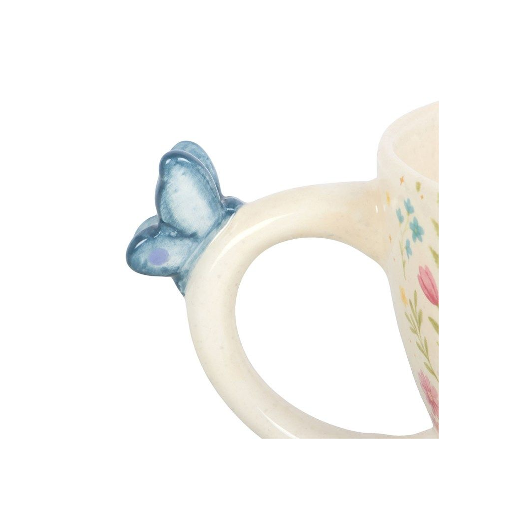 Luna Bloom Floral Mug with Butterfly Handle