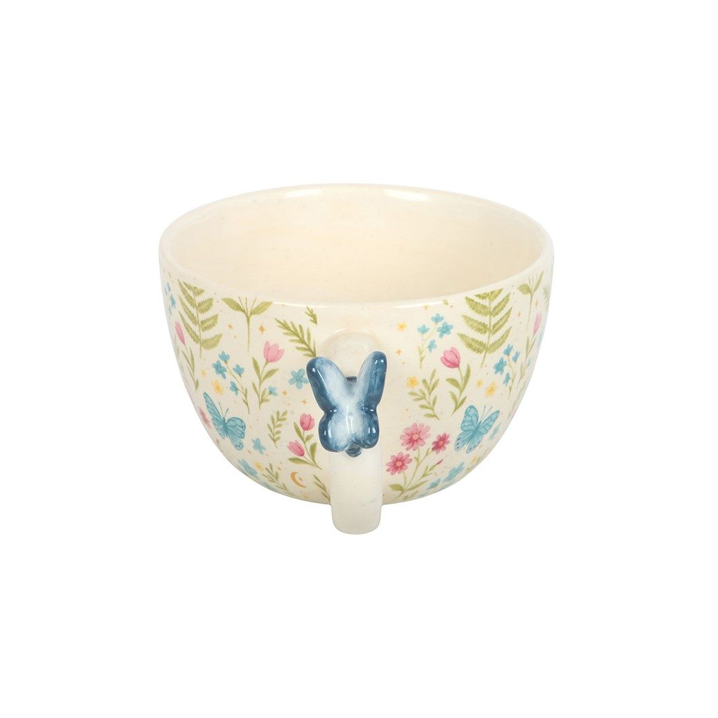 Luna Bloom Floral Mug with Butterfly Handle