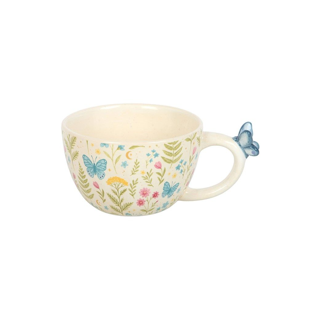 Luna Bloom Floral Mug with Butterfly Handle