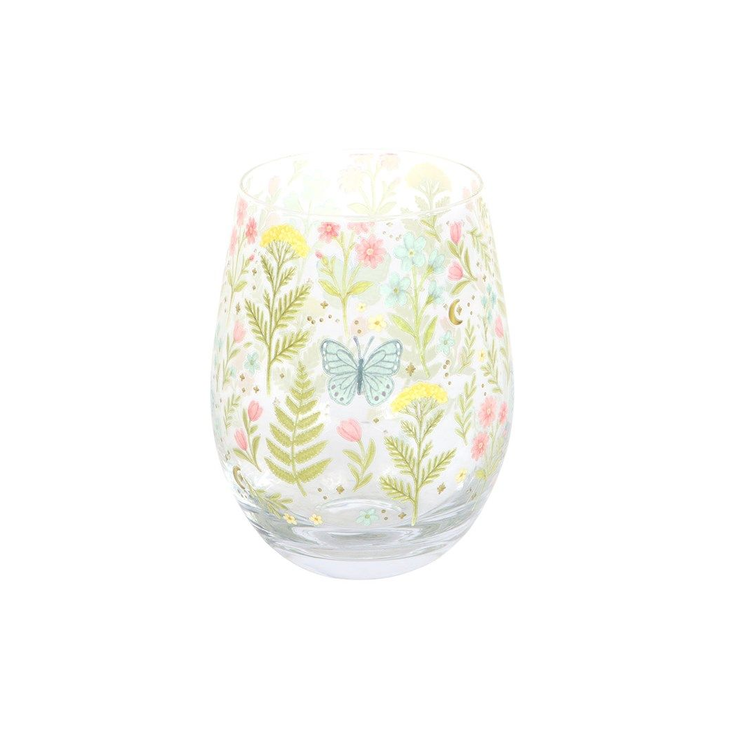 Luna Bloom Floral Print Stemless Glass 450ml for Spring Drinks
